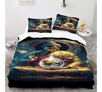 Housse de Couette 140x200 cm Statue de Bouddha en méditation Parure de Lit Motif 3D Sets De Housse Couette Et 2 Taies d'oreiller 65x65cm,AI Motifs Couvre-lit Doux et Respirant#YR4