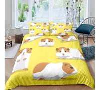 Housse de Couette 140x200 Cochons d'Inde Parure de lit 1 Personne Cobaye Kawaii 3D Imprimée Doux Literie Set Microfibre Housses Couettes avec Fermeture Éclair et 2 Taies d'oreiller H-3131