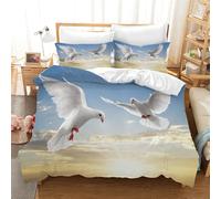 Housse de Couette 140x200 Colombe Blanche Parure de lit 2 Personnes Oiseau Imprimée Sets de Housses de Couettes en Microfibre Douce Confortable Parure de lit + 2 Taies d'oreillers 65x65 cm