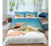 Housse de Couette 140x200 Coquille Saint-Jacques, Oursin Microfibre Parure de Lit 3D Imprimée été Hawaïen Housse Couette Ultra Douce Confortable avec 2 Taies d'oreiller D-2457