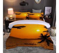 Housse de Couette 140x200 Coucher de Soleil Marin Microfibre Douce Parures de Lit 1 Personnes Imprimé 3D Avions et Bateaux Housses Couette avec 2 Taies d'oreiller et Fermeture Éclair b.2322