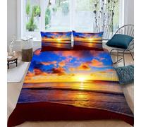 Housse de Couette 140x200 Coucher de Soleil sur la Plage Microfibre Douce Parures de Lit 1 Personnes Imprimé 3D Paysage Marin Housses Couette avec 2 Taies d'oreiller et Fermeture Éclair g.6398