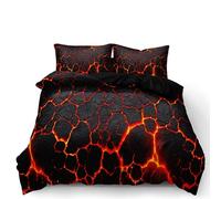 Housse de Couette 140x200 - Couette Imprimée Enfant Motif Magma Noir et Rouge - Parure de Lit Enfant avec 1 Taie d'oreiller 65x65cm - Housse de Couette Fermeture Éclair - Parure de Lit 1 Personne