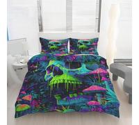 Housse de Couette 140x200 Crâne Fleur Imprimé, Parure de lit Crâne Psychédélique Réversible Microfibre avec Fermeture Éclair, 1 Personne, Ensemble de Literie 2 Pièces et 1 Taie d'oreiller Y45p