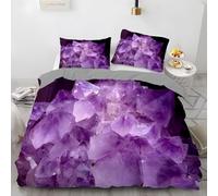 Housse de Couette 140x200 Cristal Violet Parure de Lit 1 Personne Minerai Imprimé 3D Microfibre Doux Housses Couettes avec Fermeture Éclair et 2 Taies d'oreiller P.449