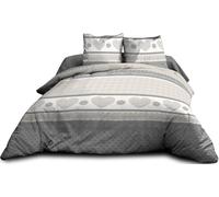 Housse de Couette 140x200 Cœurs Tons de Gris Parure Lit Microfibre Housse Couette et 2 Taies d'oreiller 65x65, Fermeture éclair, Hommes Femmes Motifs géométriques XP837