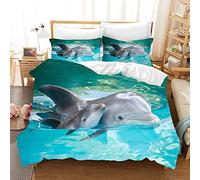 Housse de Couette 140x200 Dauphin, Animaux Parents-Enfants Parure de Lit 1 Personne Imprimée 3D Microfibre, 2 Taies d'oreiller 65x65 cm avec Fermeture éclair