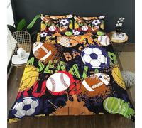 Housse de Couette 140x200 Dessin Animé Parure de Lit 2 Personne avec 2 Taie d'oreiller 65x65cm avec Fermeture ÉClair, Football Ensembles de Housses de Couette en Microfibre