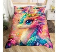 Housse de Couette 140x200 Dragon Mignon Parure de Lit Ptérosaure Kawaii Couvre Lit Animaux de Jungle de Dessin Animé Literie Animaux Mythiques Fantastiques Tropical Wildlife Reptile Décor de Chambre
