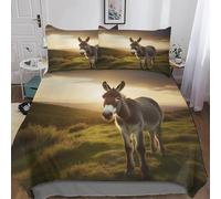 Housse de Couette 140x200 Enfant âne Parure de lit 1 Personne Animaux de La Ferme Set de Housse Couette Microfibre 3D Ensemble de Literie avec 2 Taies d'oreiller B-2858