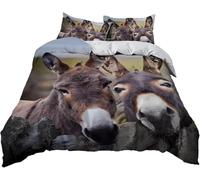 Housse de Couette 140x200 Enfant âne Parure de lit 1 Personne Imprimés Animaliers Set de Housse Couette Microfibre 3D Ensemble de Literie avec 2 Taies d'oreiller B-1832