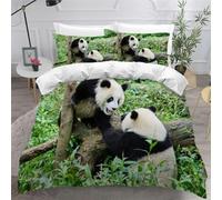 Housse de Couette 140x200 Enfant Animaux du Zoo 3D Imprimé Parure de Lit 1 Personne Panda Mignon 3 Pièces Doux Microfibre Literie avec Fermeture Éclair et 2 Taies d'oreiller 65x65 cm d-174