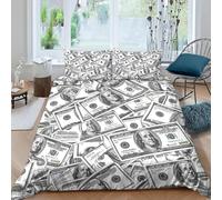 Housse de Couette 140x200 Enfant Billet de Cent Dollars 3D Parure de Lit 1 Personne en Microfibre Vintage 3 Pièces Ensemble de literie Gris avec Fermeture Éclair et 2 Taies d'oreiller E.847