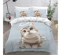 Housse de Couette 140x200 Enfant Chat 3D Imprimé Fille Parure de lit 1 Personnes Ange 3 Pièces Confortable Doux Microfibre avec Fermeture Éclair Literie et 2 Taie d'oreiller