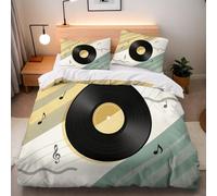Housse de Couette 140x200 Enfant Disque Vinyle 3D Parure de Lit 1 Personne en Microfibre Style Punk 3 Pièces Ensemble de literie Jaune-Vert avec Fermeture Éclair et 2 Taies d'oreiller h-1951