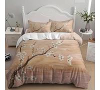 Housse de Couette 140x200 Enfant Effet Bois Vintage 3D Parure de Lit 1 Personne en Microfibre Fleurs Japonaises 3 Pièces Ensemble de literie Kaki avec Fermeture Éclair et 2 Taies d'oreiller h-1155