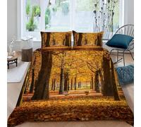 Housse de Couette 140x200 Enfant Feuilles d'automne Parure de lit 1 Personne Paysages Forestiers Set de Housse Couette Microfibre 3D Ensemble de Literie avec 2 Taies d'oreiller C-2270