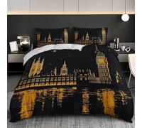 Housse de Couette 140x200 Enfant Londres 3D Imprimé Parure de Lit 1 Personne Big Ben 3 Pièces Doux Microfibre Literie avec Fermeture Éclair et 2 Taies d'oreiller 65x65 cm d-1337