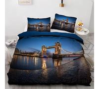 Housse de Couette 140x200 Enfant Londres, Royaume-Uni Parure de lit Vue de Nuit du Tower Bridge Imprimé 3D Réversible Set de Housse Couette 1 Personne Microfibre Doux avec Taies d'oreiller a.8101
