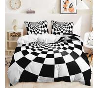 Housse de Couette 140x200 Enfant Motifs Abstraits 3D Imprimé Parure de Lit 1 Personne Géométrique Noir et Blanc 3 Pièces Doux Microfibre Literie avec Fermeture Éclair et 2 Taies d'oreiller 65x65 cm f1