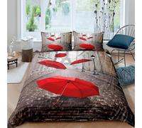 Housse de Couette 140x200 Enfant Paris Parure de lit 1 Personne Parapluies Rouges Set de Housse Couette Microfibre 3D Ensemble de Literie avec 2 Taies d'oreiller C-2480
