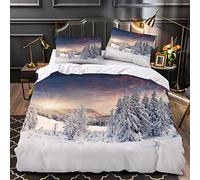 OENISE Housse de Couette 140x200 Enfant Paysage d'hiver Parure de Lit 1 Personnes Ado Fille 3 Pièces avec Fermeture Éclai et 2 Taie d'oreiller 3D Neige Douce Microfibre Ensemble de Literie