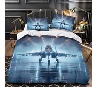 Housse de Couette 140x200 Enfant Piste D'atterrissage 3D Parure de Lit 1 Personne en Microfibre Thème de L'aviation 3 Pièces Ensemble de literie Bleu avec Fermeture Éclair et 2 Taies d'oreiller h-1072