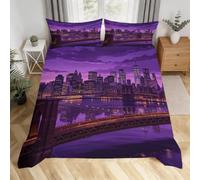 Housse de Couette 140x200 Enfant Pont de Brooklyn 3D, Chambre Ado | Microfibre Douce, Anti-froissage, la Ville de New York Parure de Lit 1 Personne, 1 Taie D'oreiller, Fermeture Éclair Cachée