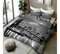 Housse de Couette 140x200 Enfant Pont De Brooklyn 3D Imprimé Réversible Parure de Lit 1 Personne Architecture Douce Microfibre 3 Pièces Literie avec Fermeture éclair et 2 Taie d'oreiller A-6