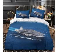 Housse de Couette 140x200 Enfant Porte-Avions 3D Imprimé Parure de Lit 1 Personne Océan Bleu 3 Pièces Doux Microfibre avec Fermeture Éclair et 2 Taies d'oreiller 65x65 cm y.734