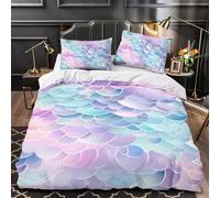 Housse de Couette 140x200 Enfant Queue de Sirène 3D Parure de Lit 1 Personne en Microfibre Fille 3 Pièces Ensemble de literie Violet avec Fermeture Éclair et 2 Taies d'oreiller E.865