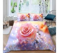 Housse de Couette 140x200 Enfant Roses 3D Parure de Lit 1 Personne en Microfibre Décoration pour Chambre de Fille 3 Pièces Ensemble de literie Rose avec Fermeture Éclair et 2 Taies d'oreiller h-2304