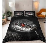 Housse de Couette 140x200 Enfant Serpent 3D Parure de Lit 1 Personne en Microfibre Reptiles 3 Pièces Ensemble de literie Noir avec Fermeture Éclair et 2 Taies d'oreiller E-1108
