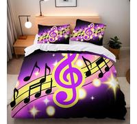 Housse de Couette 140x200 Enfant Thème Musical 3D Imprimé Parure de Lit 1 Personne Notes de Rock et de Jazz 3 Pièces Doux Microfibre avec Fermeture Éclair et 2 Taies d'oreiller 65x65 cm y.410