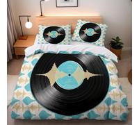 Housse de Couette 140x200 Enfant Thème Musical 3D Parure de Lit 1 Personne en Microfibre CD 3 Pièces Ensemble de literie Noir avec Fermeture Éclair et 2 Taies d'oreiller h-1971