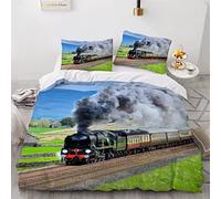 Housse de Couette 140x200 Enfant Train à Vapeur 3D Motif Locomotive Rétro Parure de Lit 1 Personne avec Fermeture Éclair Doux Microfibre 3 pièces Literie et 2 Taie d'oreiller 50x75