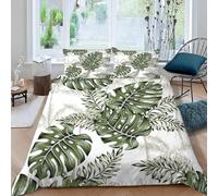 Housse de Couette 140x200 Enfant Tropical Feuilles De Palmier Parure de Lit 1 Personnes Ado Fille 3 Pièces avec Fermeture Éclai et 2 Taie d'oreiller 3D Jungle Douce Microfibre Ensemble de Literie