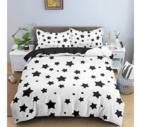 Housse de Couette 140x200 étoiles Noires et Blanches Parure de Lit pour Filles Garçon Ado en Microfibre, Ensemble de Literie avec Imprimé Housse de Couette + 2 Taie d'oreiller 65x65 cm