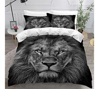 Housse De Couette 140x200 Fille Garcon 3D Lion Parure de Lit 1 Personne Animaux Sauvages Douce Microfibre Literie 3 pièces avec Fermeture Éclair et 2 Taies d'oreiller 50x75cm