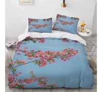 Housse de Couette 140x200 Fleur de Cerisier Rose Microfibre Douce Parures de Lit 1 Personnes Imprimé 3D Belles Fleurs Housses Couette avec 2 Taies d'oreiller et Fermeture Éclair g.5972