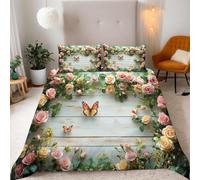Housse de Couette 140x200 Fleur Papillon 3D Imprimé Parures de Lit Pont Douceur Microfibre 1 Personne Literie avec Fermeture Éclair et Taie d'oreiller 65x65 c889