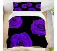 Housse de Couette 140x200 Fleur Rose Pourpre Enfant Ado Parure de lit 140 x 200 cm Modèle Romantique Imprimé 3D Housse Couette 1 Personne Fleurs Douce Ensemble de Literie a.8479