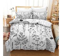 Housse de Couette 140x200 Fleurs Noir Blanc Housse de Couette Microfibre 3 Pièces Parure de Lit 1 Housses de Couettes + 2 Taies Oreiller 50x75cm Souple Linge de Lit et Oreillers