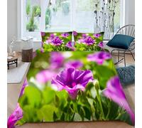 Housse de Couette 140x200 Fleurs Trompettes Imprimée 3D Fleurs Violettes Parure de Lit 1 Personne Doux Microfibre Literie avec 2 Taies D'oreillers 65x65 cm avec Fermeture Éclair N.1382