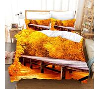 Housse de Couette 140x200 Forêt d'automne, Pont de Bois Parure de Lit 3D Imprimée Microfibre Housse Couette 1 Personne Forêt d'automne avec Taies d'oreiller OPQ2109