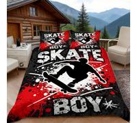 Housse de Couette 140x200 Garçon de Skateboard, 1 Personne, Parure de Lit Style Graffiti Microfibre avec 2 x Taie d'oreiller 65x65 cm avec Fermeture éclair