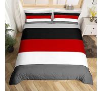 Housse de Couette 140x200 Géométrie des Rayures Parure de Lit Rayures Noires Rouges Imprimé 3D Sets de Housses de Couettes en Microfibre Doux avec Fermeture Éclair et 2 Taies d'oreiller C-1087