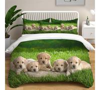 Housse de Couette 140x200 Golden Retriever Microfibre Parure de Lit 3D Imprimée Jardinière avec Animaux Mignons Housse Couette Ultra Douce Confortable avec 2 Taies d'oreiller 65x65 E-1520
