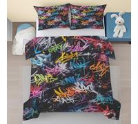 Housse de Couette 140x200 Graffiti Abstrait, Motif Hip Hop Housse de Couette avec Fermeture Éclair, Street Culture Moderne Parure de Lit 1 Personne en Microfibre avec 1 Taie d'oreiller 65x65 o9