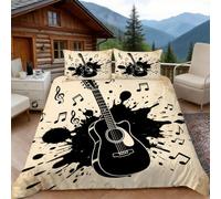 Housse de Couette 140x200 Guitare Cartoon, 1 Personne, Parure de Lit Graffiti Encre Éclaboussée Microfibre avec 2 x Taie d'oreiller 65x65 cm avec Fermeture éclair